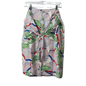 Anthropologie #43 of 52 Conversations Size 10 Tie Front Skirt Umbrellas Printed